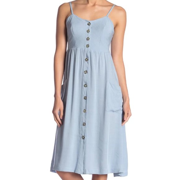 Good Luck Gem Dresses & Skirts - Good Luck Gem Button Front Sleeveless Midi Dress In Blue Grey
